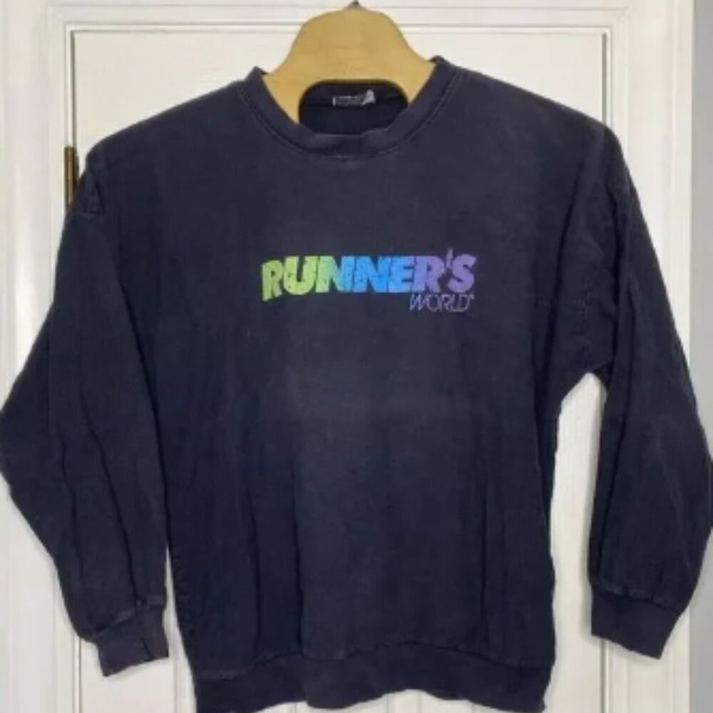 Vintage Mens Runners World Long Sleeve Heavy Shirt Faded Black XL‎ USA- READ